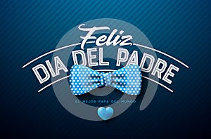 Happy Father's Day Greeting Card Design with Dotted Bow Tie and Heart on Dark Blue Background. Feliz Dia del Padre photo