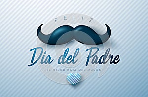 Happy Father's Day Greeting Card Design with Heart and Mustache on Light Background. Feliz Dia del Padre Spanish photo