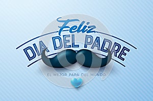 Happy Father's Day Greeting Card Design with Mustache and Heart on Light Blue Background. Feliz Dia del Padre photo