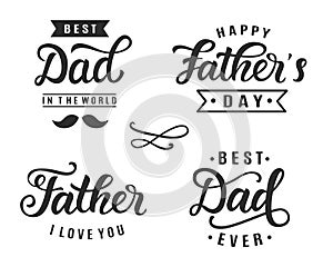 Happy Father`s day greeting hand lettering badges