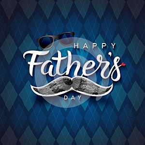 Happy Father`s Day lettering phrase. Hand drawn Fathers day greeting text. White quote and black moustache. Prints, card design el