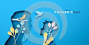 Happy father`s day papercut card of dad with son