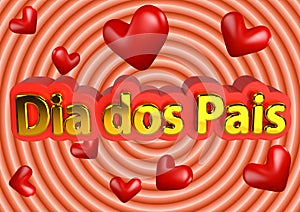 Happy Father`s Day in Portuguese text with circles background. Brazilian promotional stamp