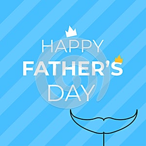 Happy Father\'s day poster on blue background. In minimalistic style with outline thematic icon
