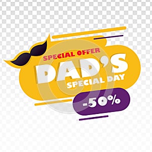 Happy father`s day. Sale minimal design on abstract with moustaches special offer with PNG background,vector