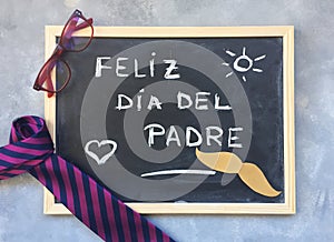 Happy Father`s Day text in Spanish. Fathers day composition