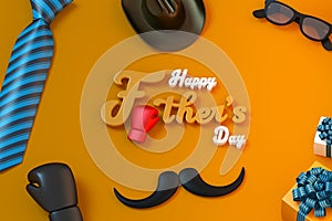 Happy Father`s Day Three dimensional characters 3d rendering for greeting card with clipping path.