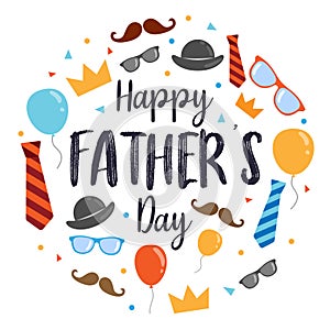 Happy Father`s Day Vector Design, with design elements cartoon style with wooden background