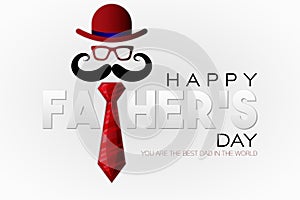 Happy Father`s Day! You are the best dad in the world. Paper cut style Greeting card for holliday with red tie and hat.