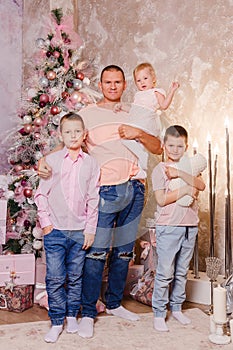 Happy father and three children for Christmas