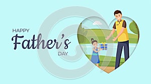 Happy fatherhood flat banner vector template. Father day celebration, festive greeting card, postcard cartoon concept