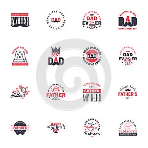 Happy Fathers Day 16 Black and Pink Vector Element Set - Ribbons and Labels