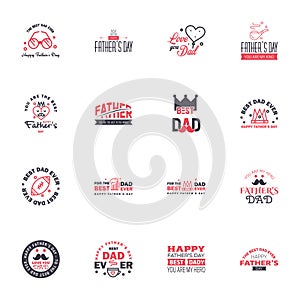 Happy Fathers Day 16 Black and Pink Vector Element Set - Ribbons and Labels