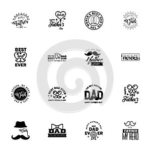 Happy Fathers Day 16 Black Vector Element Set - Ribbons and Labels