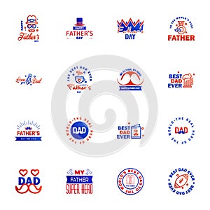 Happy Fathers Day 16 Blue and red Vector Element Set - Ribbons and Labels