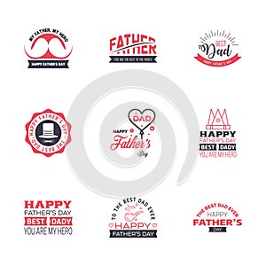 Happy Fathers Day 9 Black and Pink Vector Element Set - Ribbons and Labels