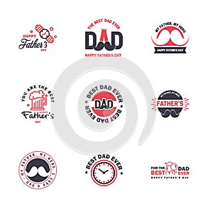 Happy Fathers Day 9 Black and Pink Vector Element Set - Ribbons and Labels