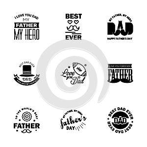 Happy Fathers Day 9 Black Vector Element Set - Ribbons and Labels