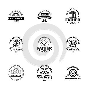 Happy Fathers Day 9 Black Vector Element Set - Ribbons and Labels