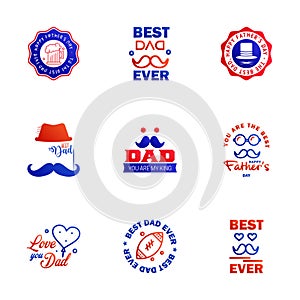 Happy fathers day. 9 Blue and red Lettering happy fathers day