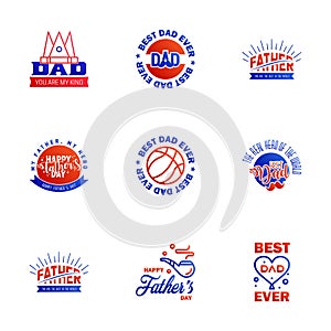 Happy Fathers Day 9 Blue and red Vector Element Set - Ribbons and Labels