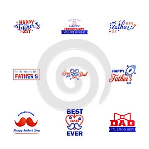 Happy fathers day 9 Blue and red vintage retro type font. Illustrator eps10