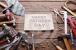 Happy Fathers Day background, card with repair tools