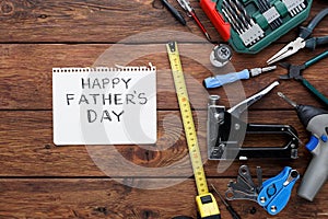 Happy Fathers Day background, card with repair tools