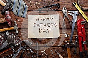 Happy Fathers Day background, card with repair tools