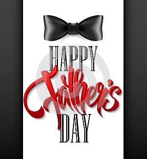 Happy fathers day background with greeting lettering and bow tie. Vector illustration