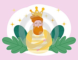 Happy fathers day, bearded man with gold crown foliage decoration