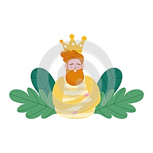 Happy fathers day, bearded man with gold crown foliage decoration