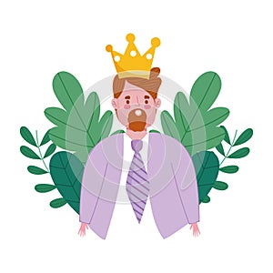 Happy fathers day, bearded man with gold crown foliage decoration