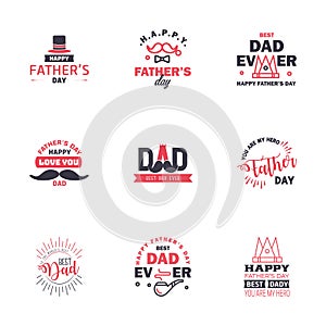 Happy Fathers Day 9 Black and Pink Vector Element Set - Ribbons and Labels