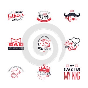 Happy Fathers Day 9 Black and Pink Vector Element Set - Ribbons and Labels