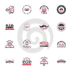 Happy Fathers Day 16 Black and Pink Vector Element Set - Ribbons and Labels