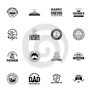 Happy fathers day 16 Black Typography set. Vector typography. Vintage lettering for greeting cards. banners. t-shirt design. You