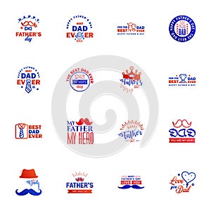 Happy Fathers Day 16 Blue and red Vector Element Set - Ribbons and Labels