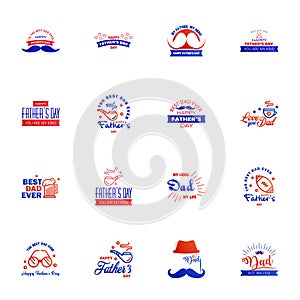 Happy Fathers Day 16 Blue and red Vector Element Set - Ribbons and Labels