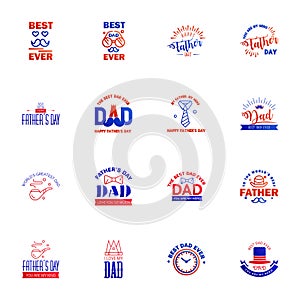 Happy fathers day card 16 Blue and red Set Vector illustration