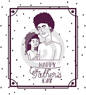 Happy fathers day card with dad and daughter characters