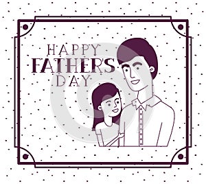 Happy fathers day card with dad and daughter characters