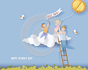 Happy fathers day card. Paper cut style. photo