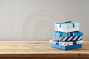 Happy Fathers day concept with gift box on wooden table