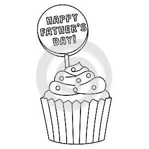 Happy Fathers Day Cupcake Isolated Coloring Page