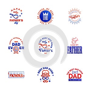 Happy Fathers Day Greeting Card. 9 Blue and red Happy fathers day card vintage retro type font