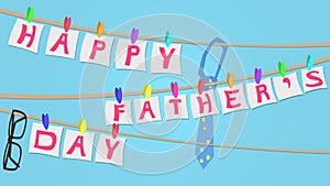 Happy Fathers Day Greeting card illustration, clothes line style