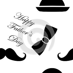 Happy Fathers Day greeting. Vector background with doodle neckties, bow tie and glasses