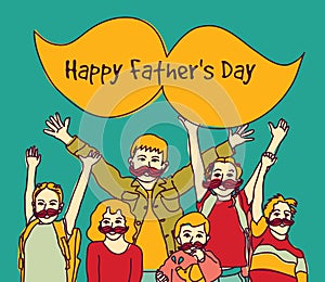 Happy fathers day group children moustache sign