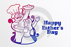 Happy fathers day illustration with dad cooking for his daughter